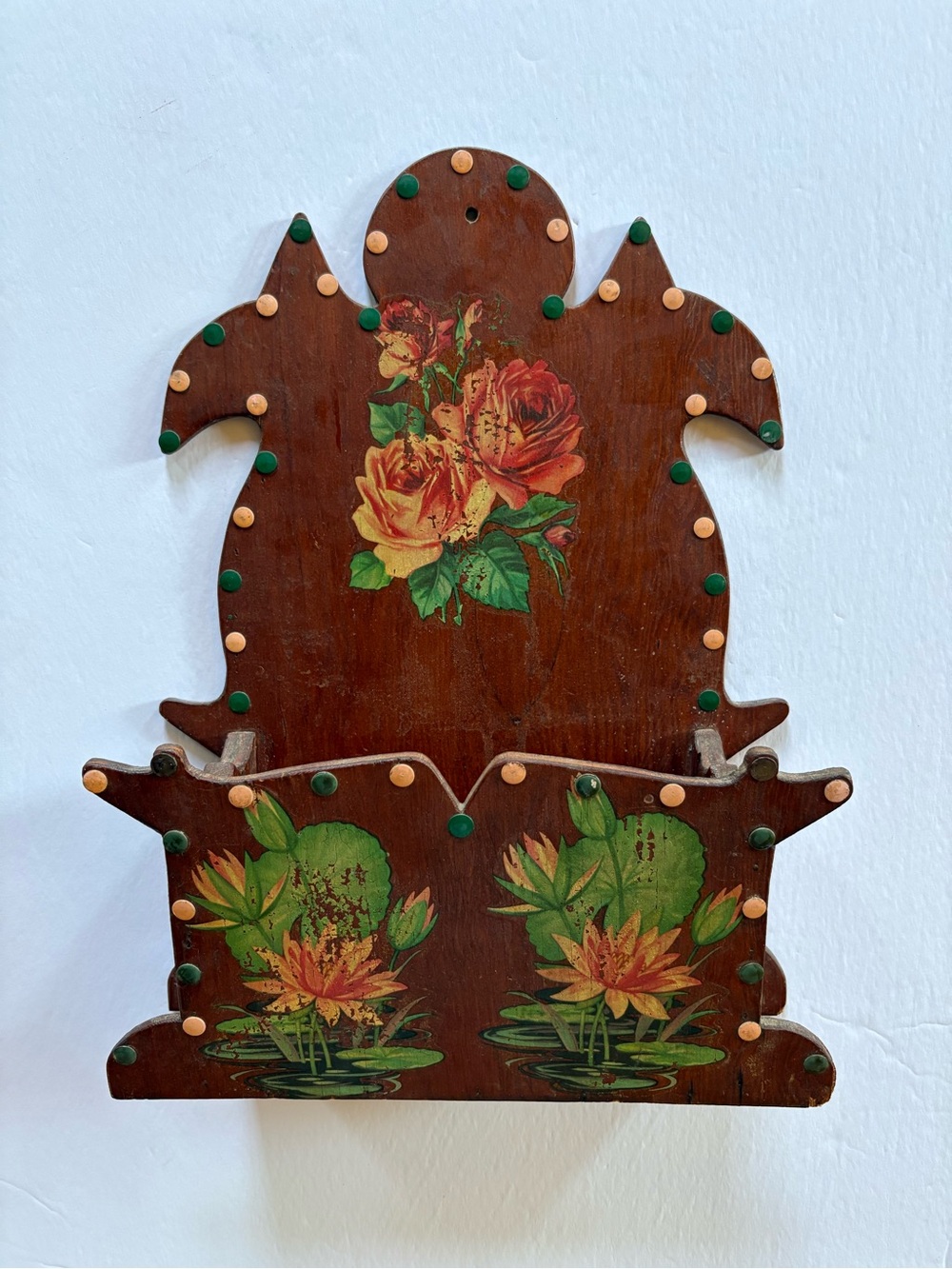 Vintage Cottage Core Floral Wooden Wall Pocket Mail Holder